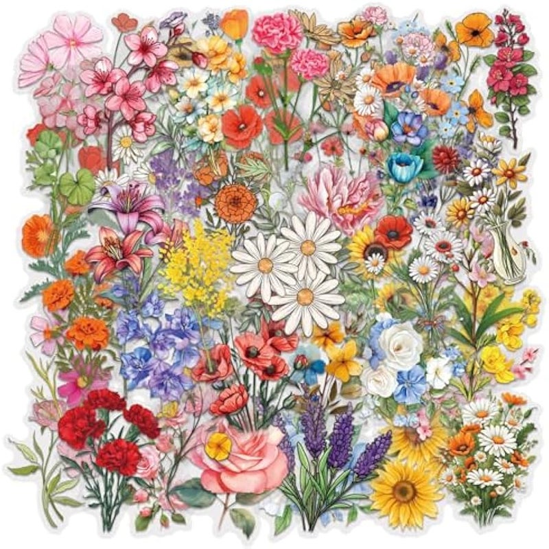 Mixed Flowers Stickers 60PCS Realistic Transparent Stickers for Various Flowers,Colorful Waterproof Sticker for Laptop,Stationery,Luggage,Scrapbooking,Water Bottles,Gifts,Journaling,Planner - Image 3